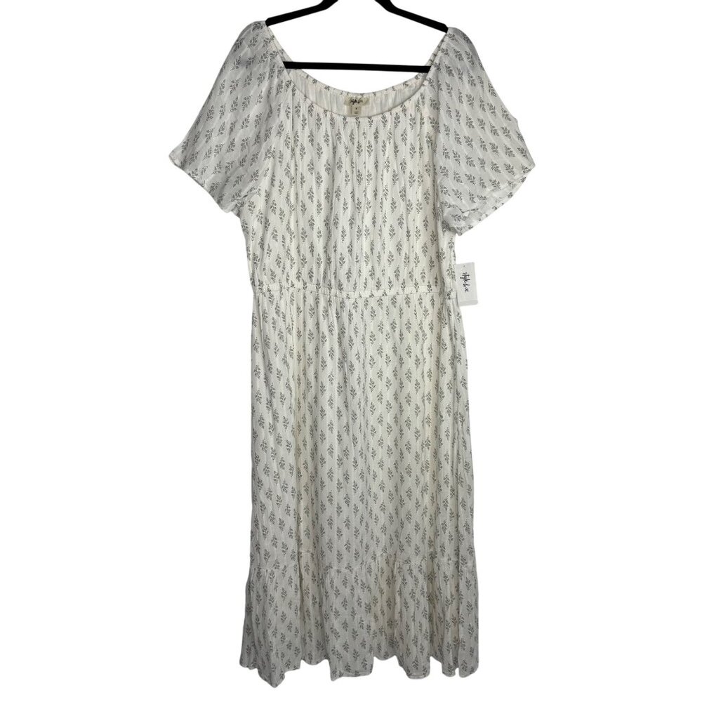 Style & Co White Floral‎ CottonBlend Midi Dress XL Cottagecore Girly Summer